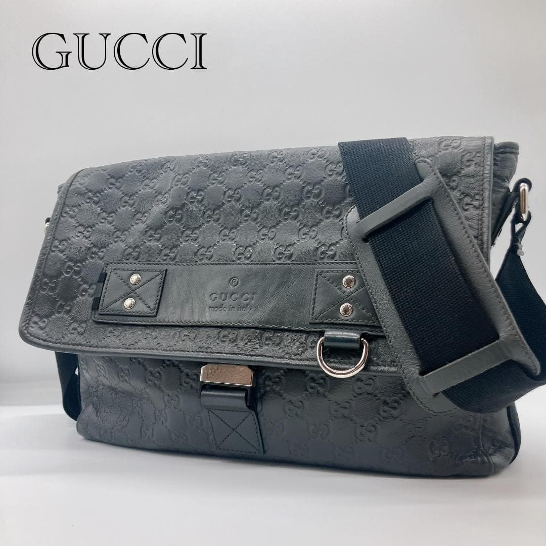 GUCCI 246067.520981 GG Shoulder Bag Leather Canvas Dark Gray Logo From Japan