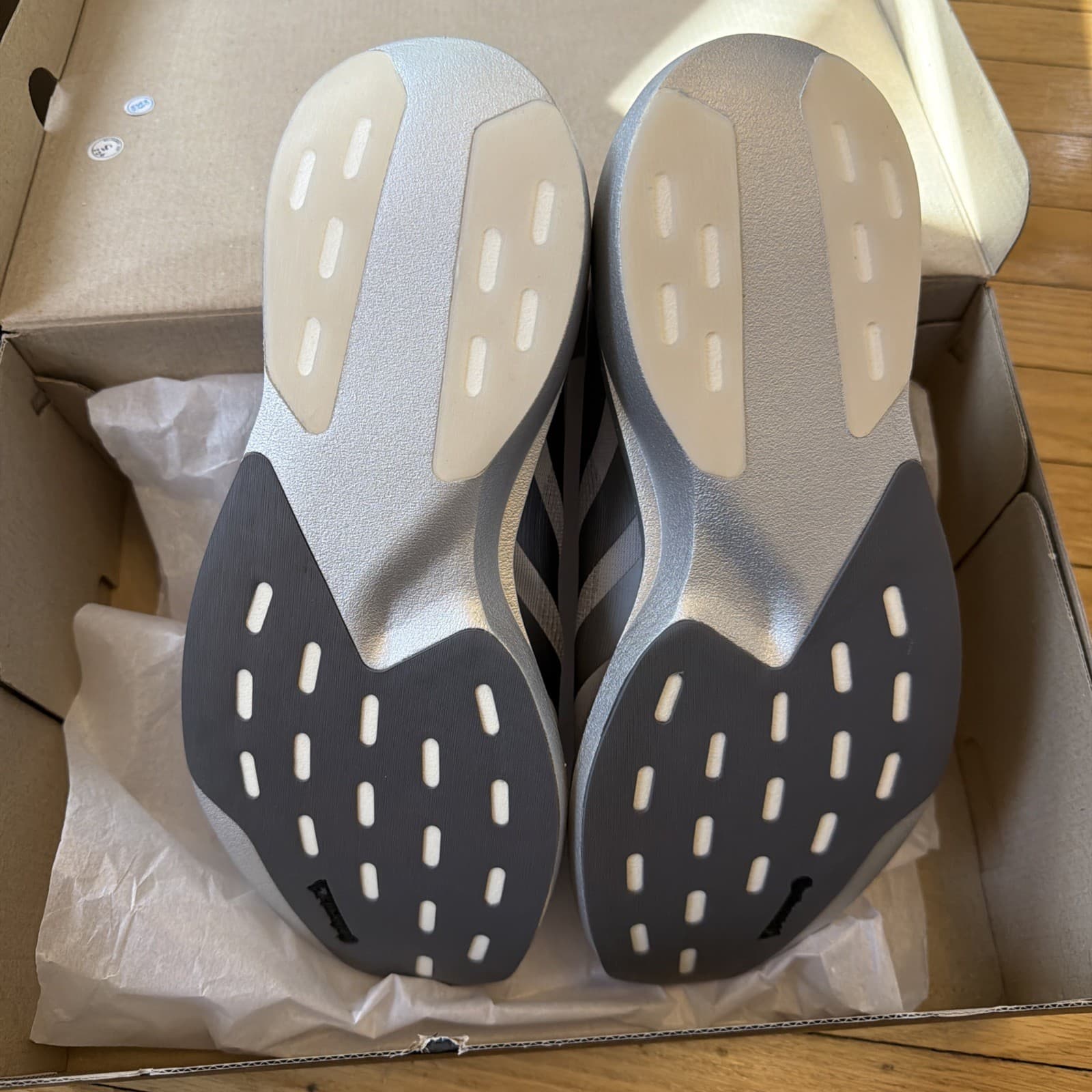 adidas adiZero Evo SL Silver Metallic Iron Mens Size 11.5 Brand New Run Club thumbnail 3