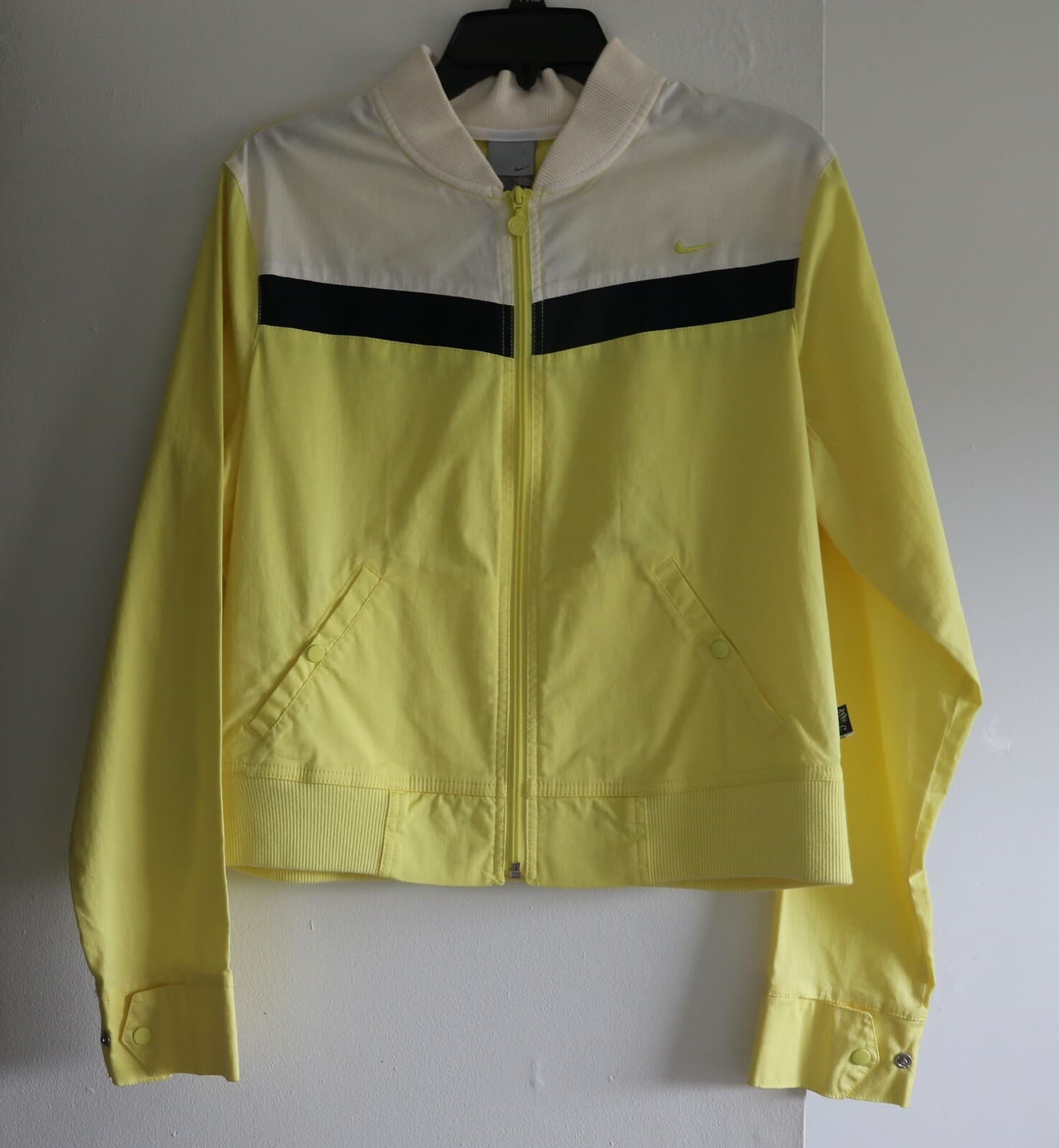 Nike Women`s Jacket Bomber L 12 14 Yellow White Cotton Zipper 2002 Vintage New thumbnail 2