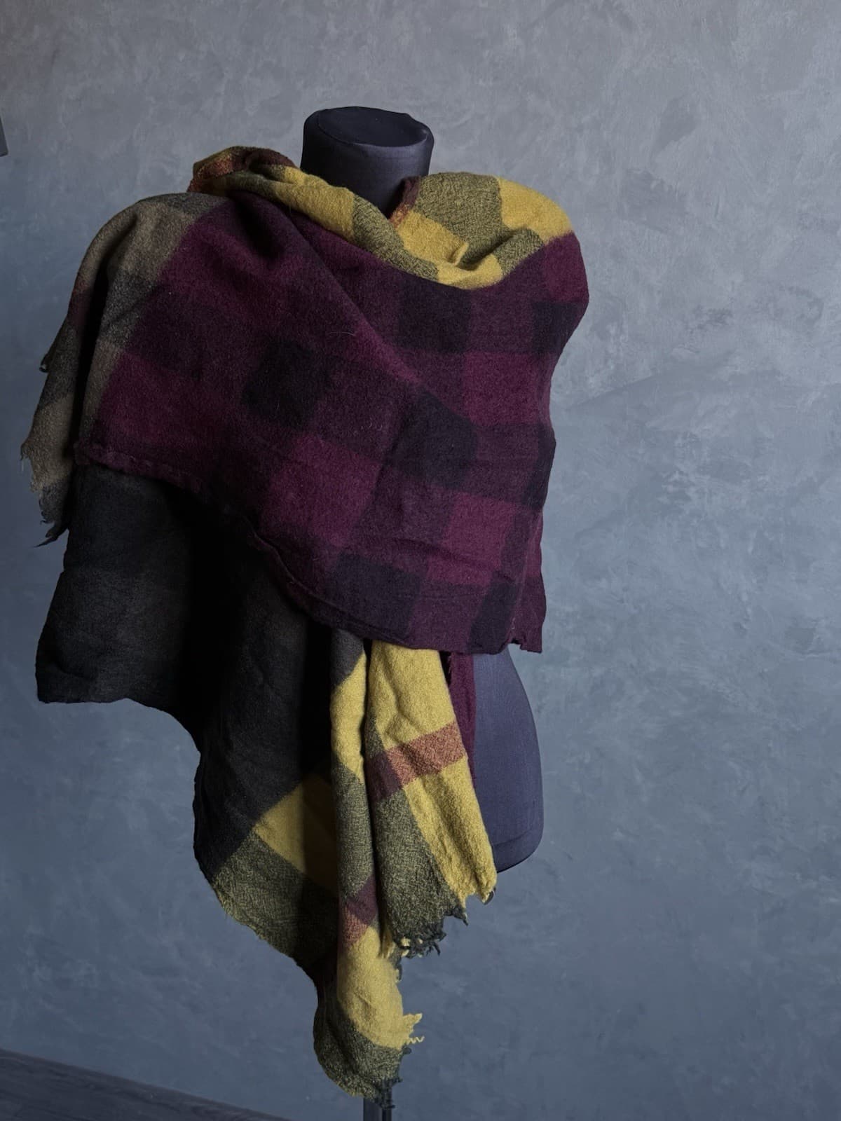 Burberry Women’s Nova Check Yellow Purple Brown Cashmere Wool Scarf 