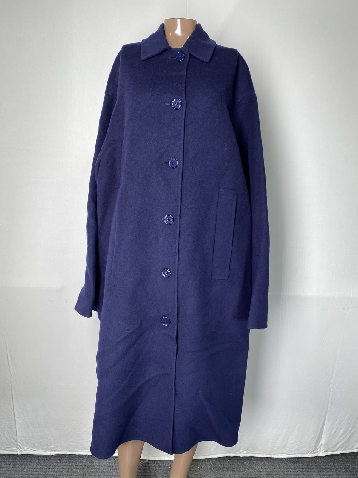 Michael Kors Collection Women Coat Maritime Blue Size M Wool Oversized Balmacaan