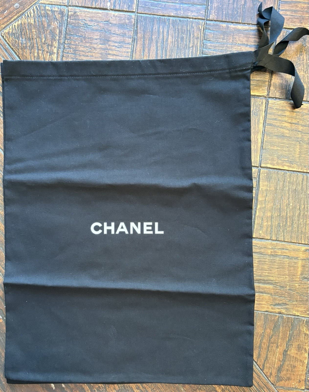 Authentic Chanel Drawstring Shoe Boot Dust Bag Black 16" x 11.5"