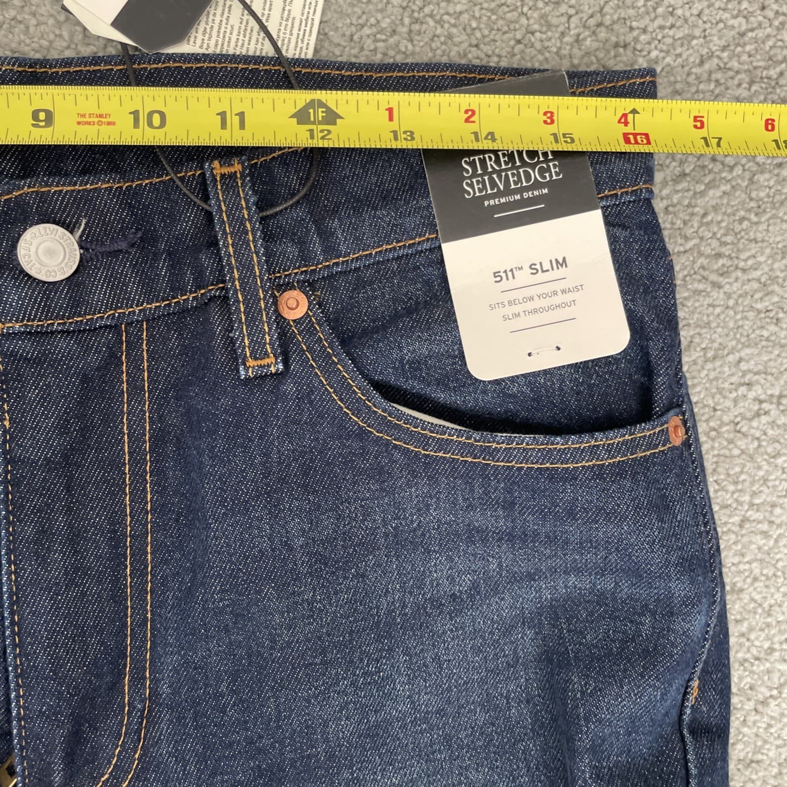 Levi's 511 Big E Slim Premium Selvedge Denim Blue Stretch Jeans Mens Size 32x30 thumbnail 14