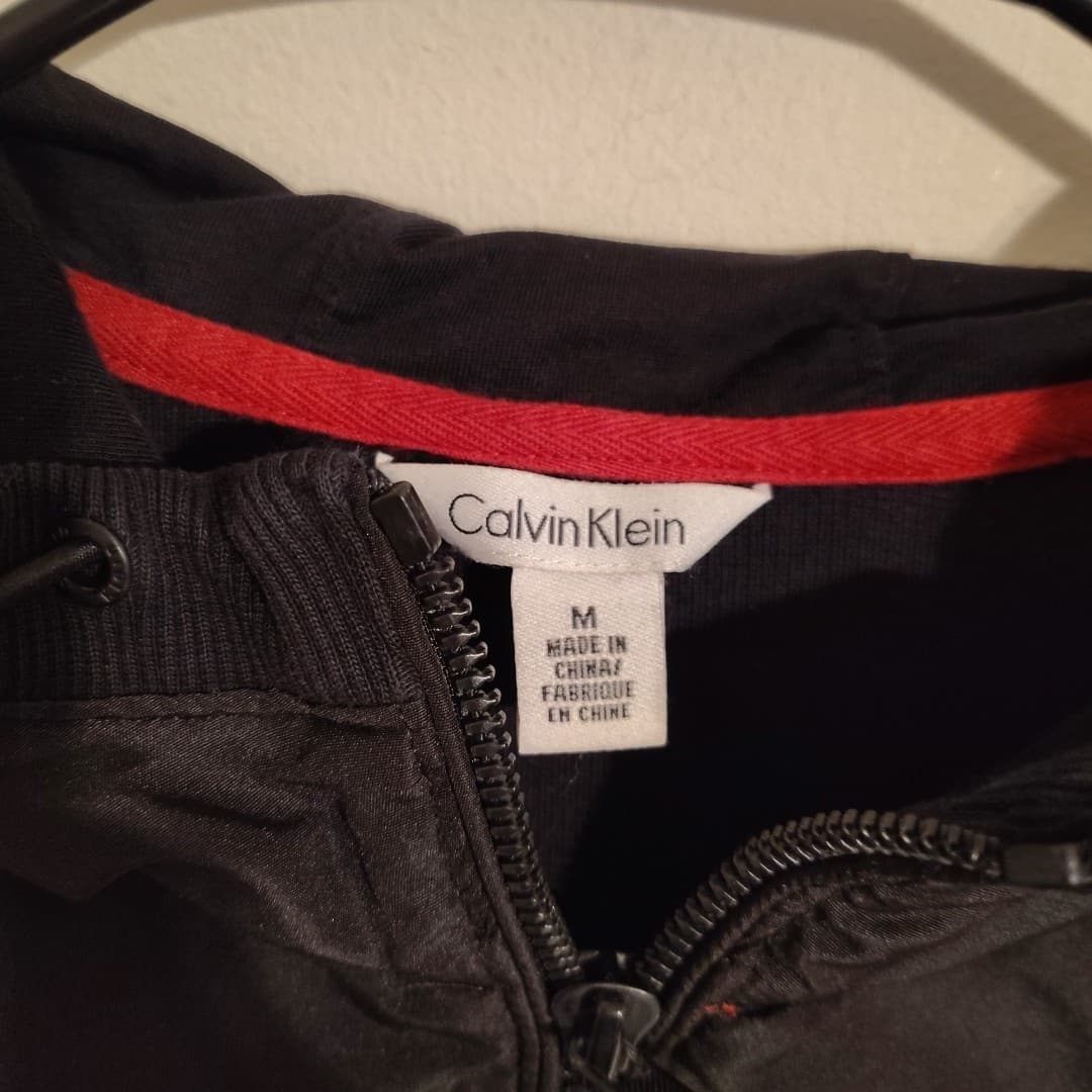 Calvin Klein Full Zip Black Hooded Jacket Medium Mixed Materials thumbnail 5