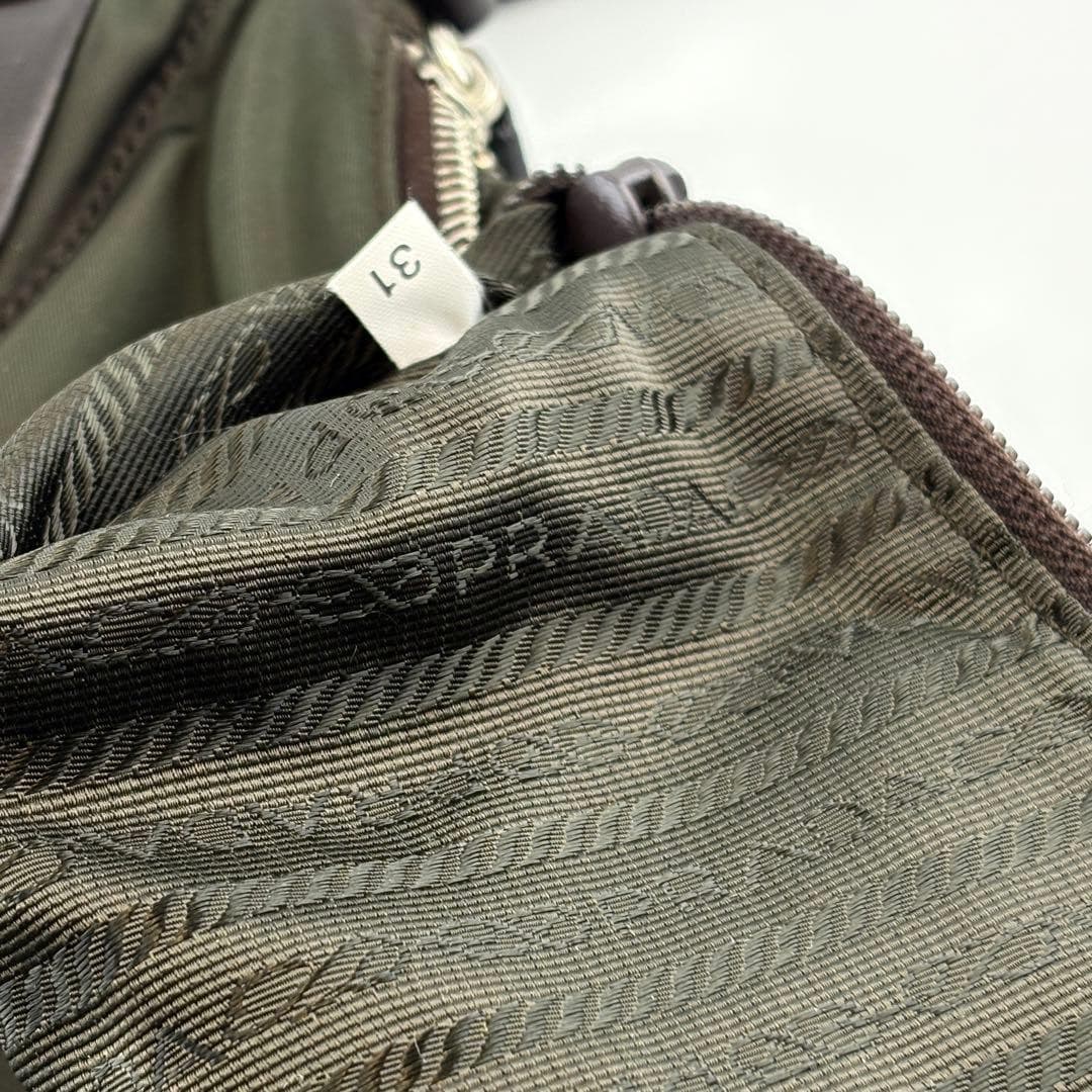 PRADA Khaki Nylon Leather Shoulder Bag Black Silver Small Solid Zip Fashion thumbnail 10