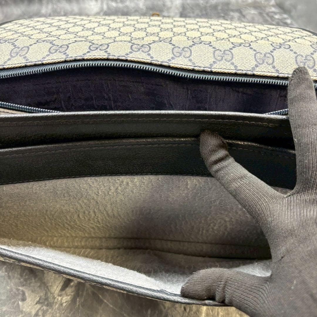 GUCCI GG Leather PVC Business Handbag Navy Beige Made in Italy From Japan thumbnail 16