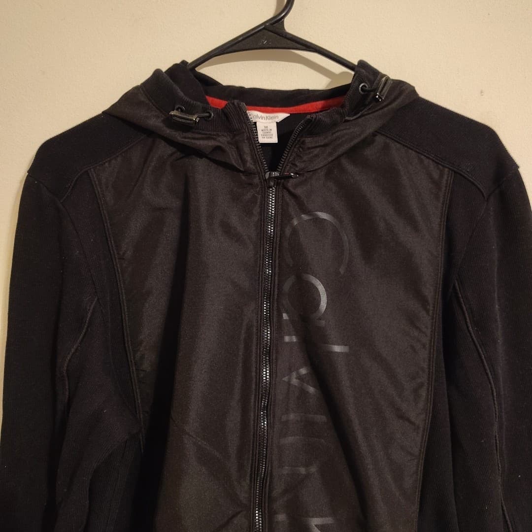 Calvin Klein Full Zip Black Hooded Jacket Medium Mixed Materials thumbnail 4
