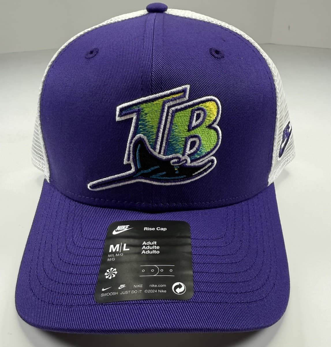 Nike Tampa Bay Rays Rise Hat Cap SnapBack Trucker Mesh M/L Purple White NEW MLB