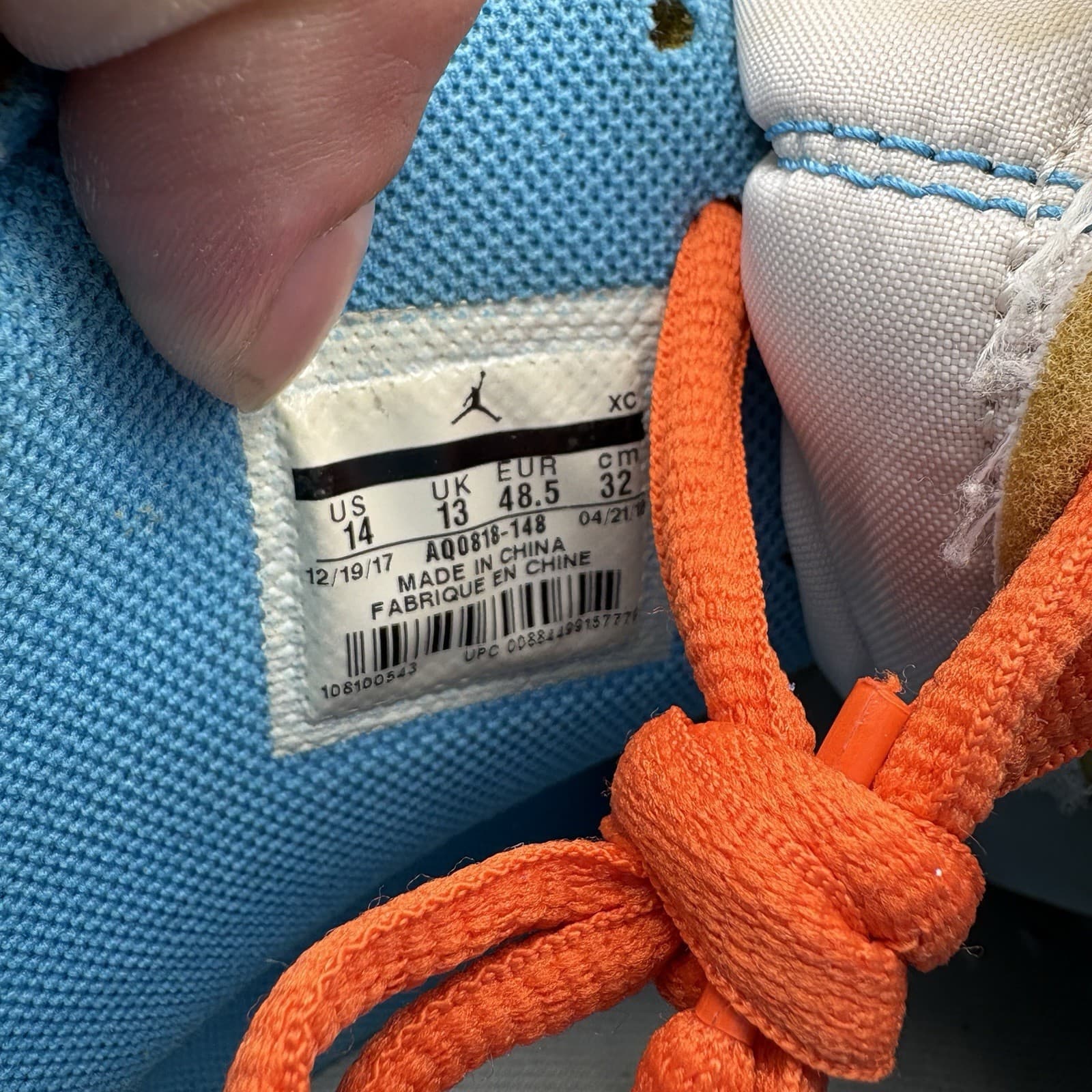 Nike Off White Air Jordan 1 High AQ0818-148 UNC North Carolina University Sz 14 thumbnail 12