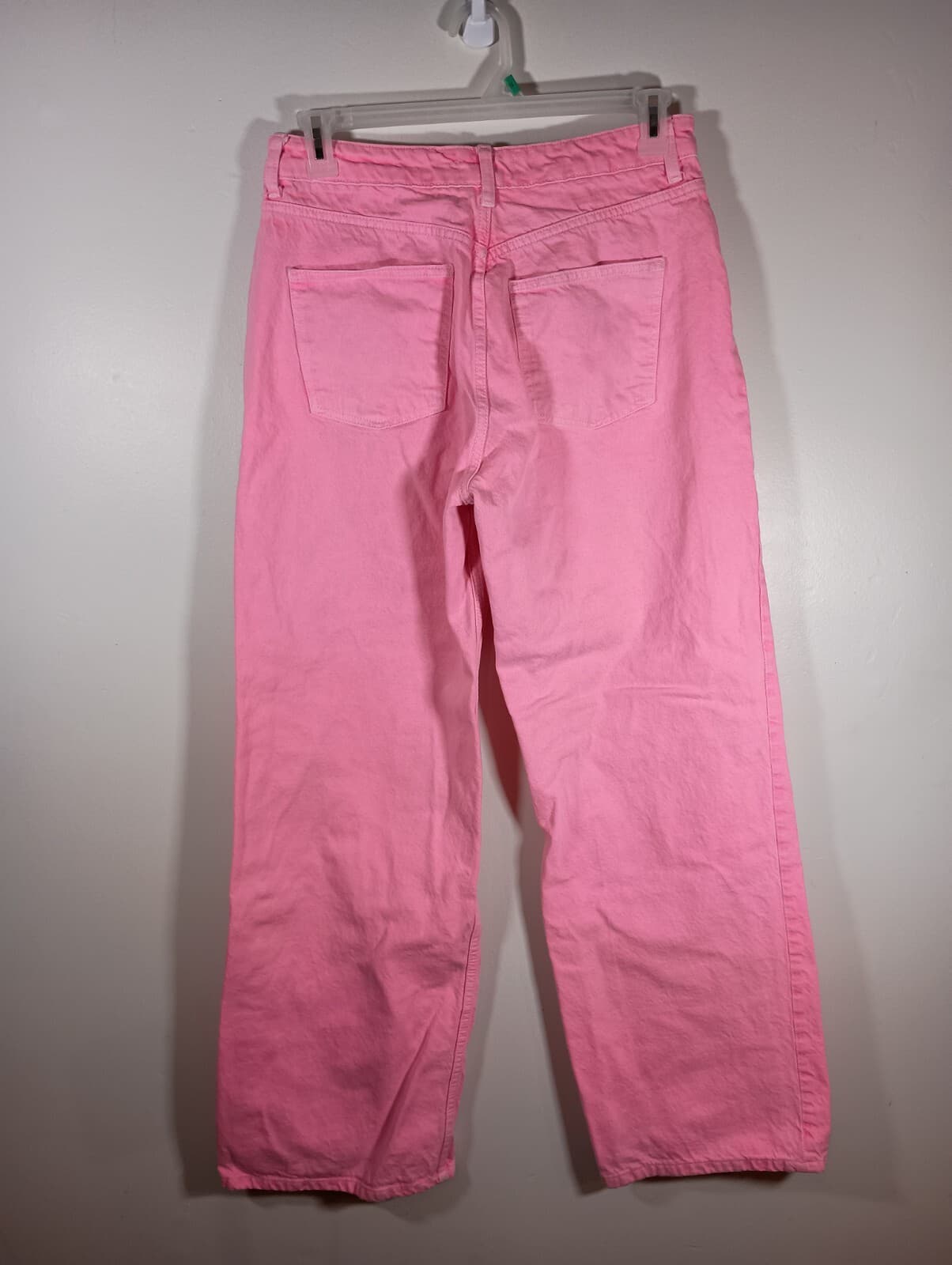 Zara Boogie Neon Pink Womens Denim Wide Leg Hippie Barbie Acid Wash Jeans Size 8 thumbnail 2