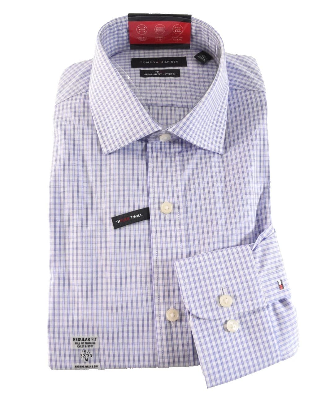 Tommy Hilfiger Mens Dress Shirt M L XL Blue Check THFlex Regular Fit
