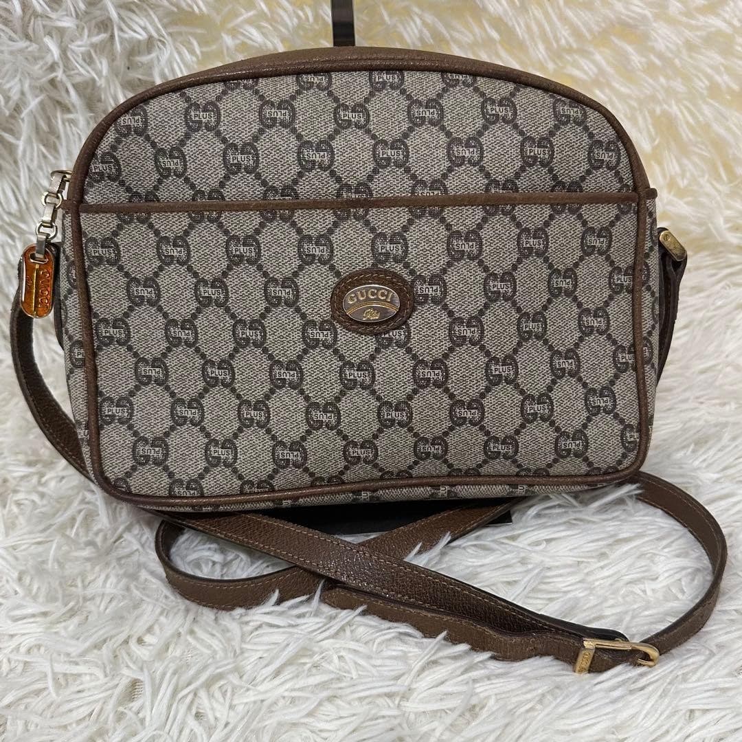 GUCCI Plus GG All-Over Logo Leather Shoulder Bag Brown Charm Italy thumbnail 20