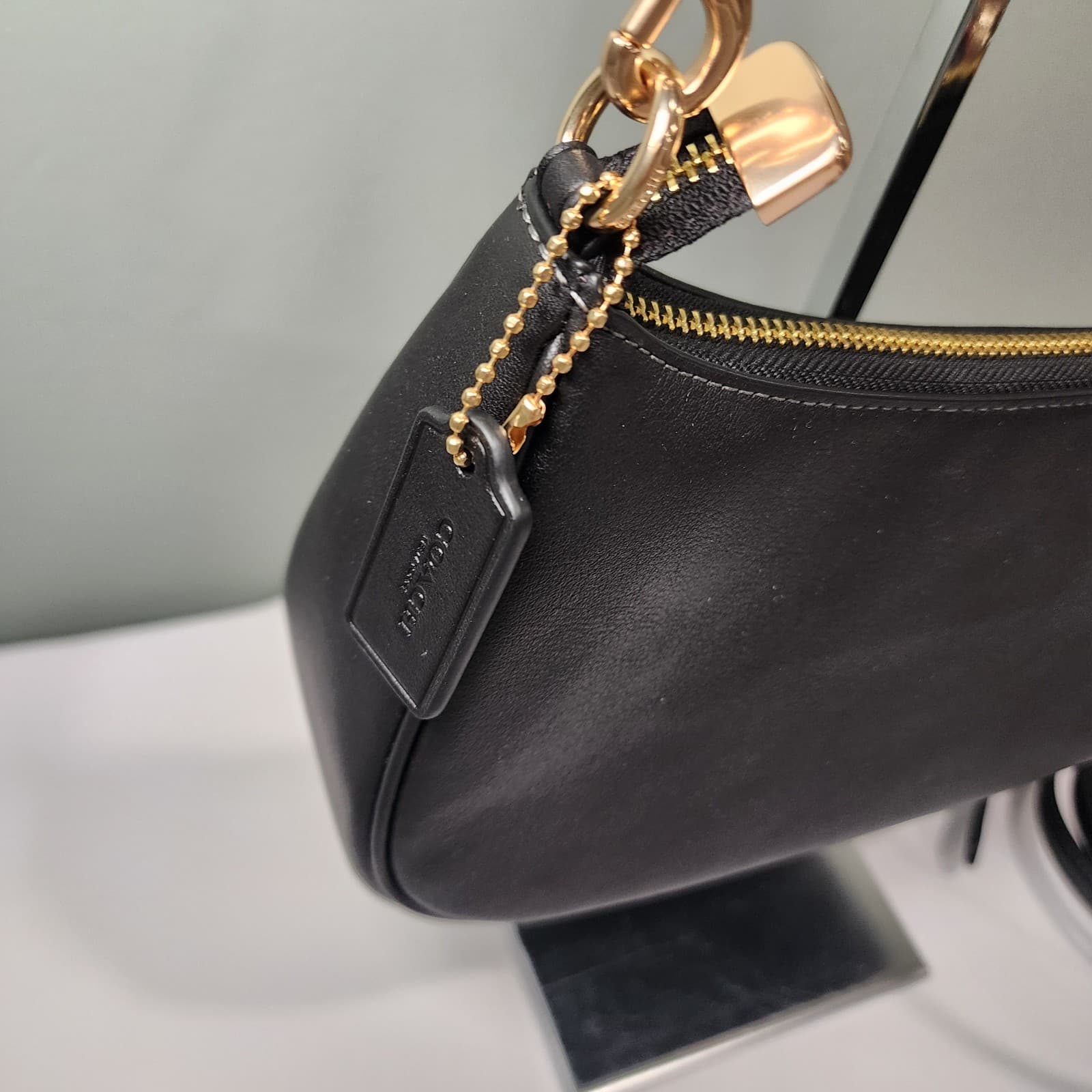 NWT COACH CCE86 Teri Shoulder Bag With Beaded Coach Graphic Smooth Leather Black thumbnail 4