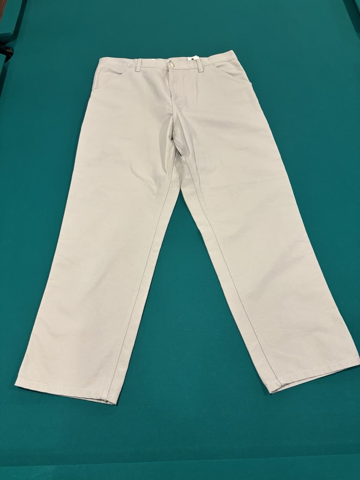 Carhartt WIP Men Pants Size 36x32 OG Single Knee Canvas Straight Fit Hammer Grey