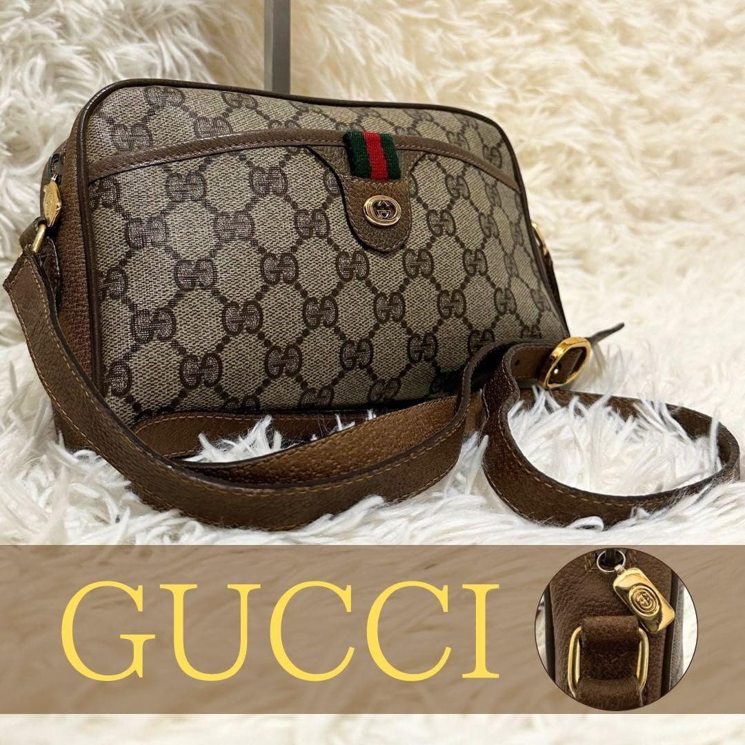 Excellent Condition Rare Old Gucci GG Hardware Leather Shoulder Bag Sherry Line