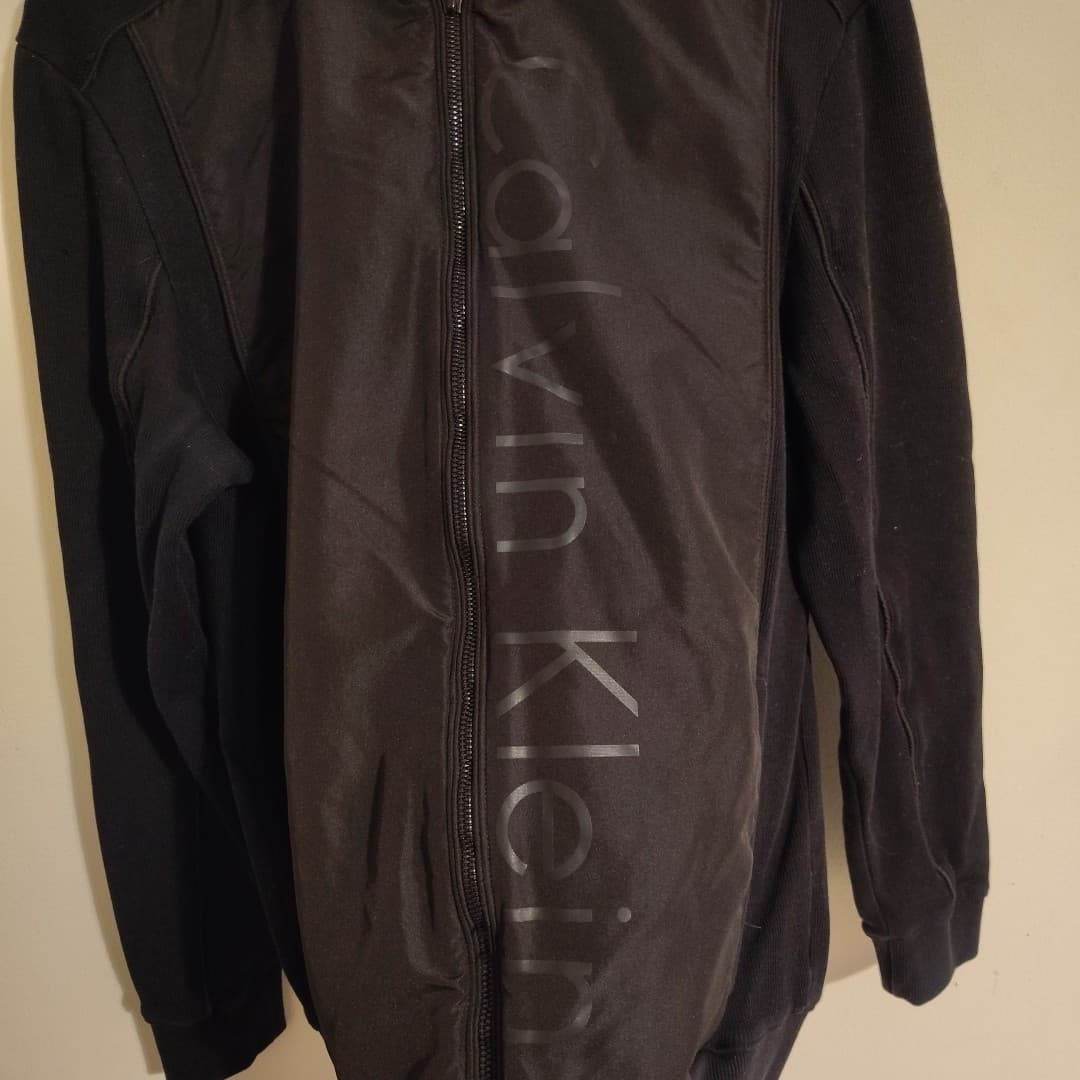 Calvin Klein Full Zip Black Hooded Jacket Medium Mixed Materials thumbnail 3
