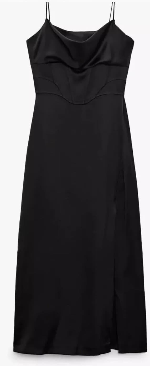 Zara Black Satin Corset Midi Slip Dress Sz XL BNWT Ref 8680/899