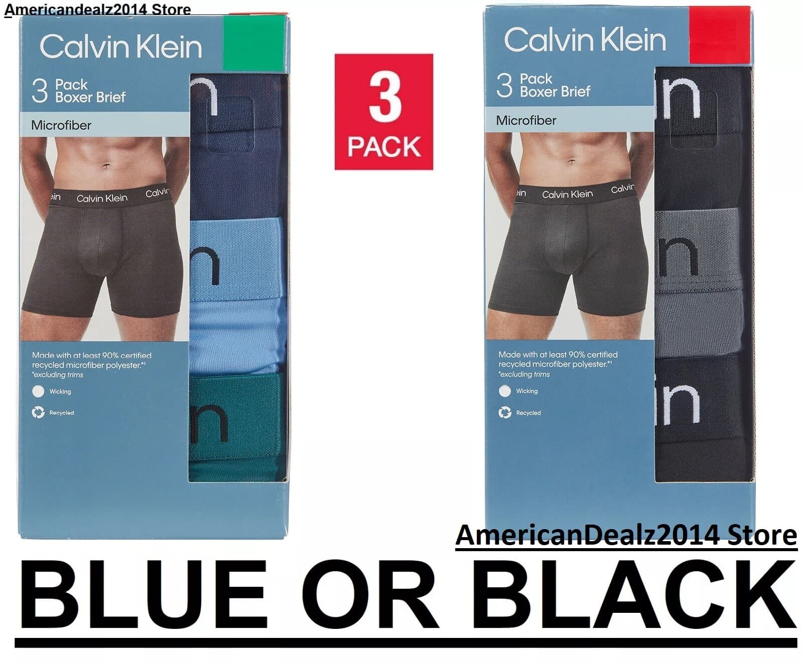 3 Pack Calvin Klein Men's Classic Fit BOXER Briefs Black/Blue S,M,L,XL NEW