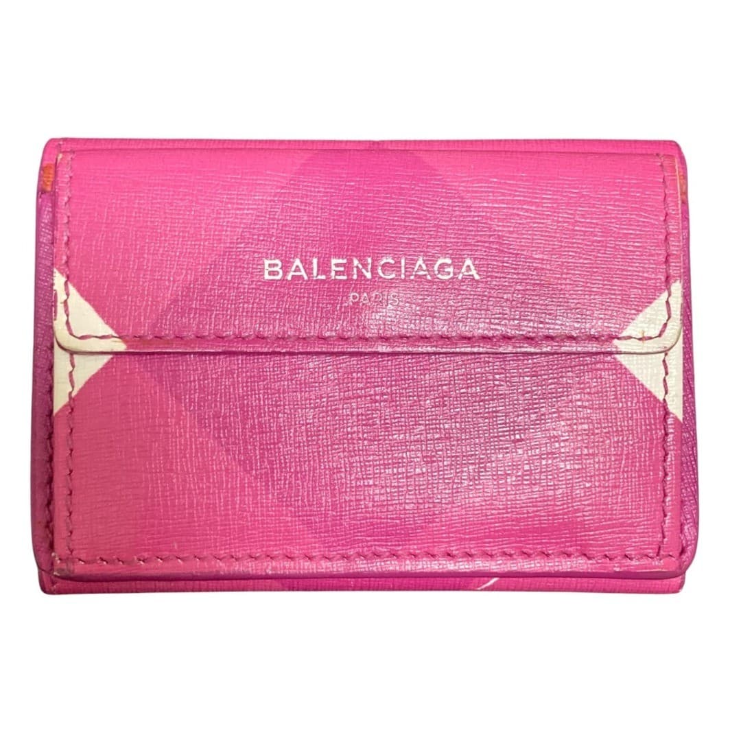 Good BALENCIAGA Paper Mini Wallet 410133 Pink Purple Ladies Old Clothes Used