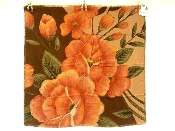 BALENCIAGA Silk 100% Flower Scarf Brown X Red AW5428