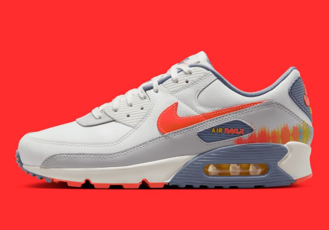 Nike Air Max 90 PRM Sound Wave Summit White Bright Crimson Nby HJ9147-121 Men's