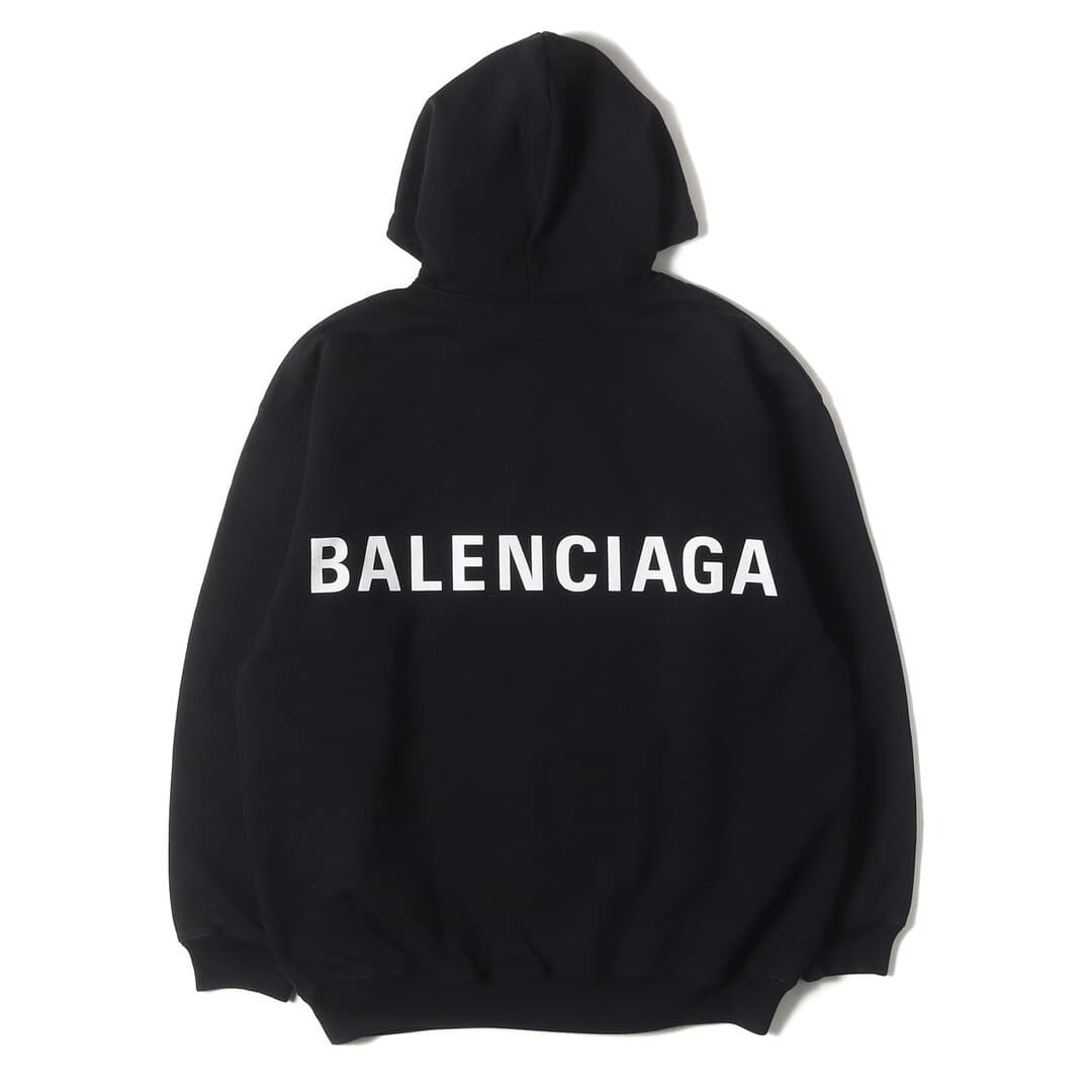 BALENCIAGA Hoodie Black Size: S Back Logo Heavyweight Sweatshirt Used BEEG-0
