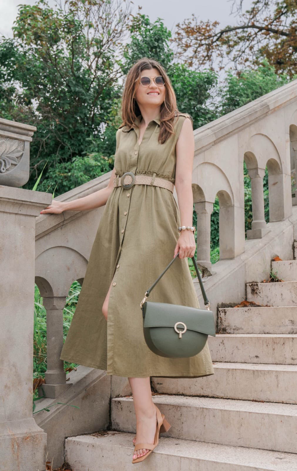 ZARA WOMEN BELTED MIDI DRESS LIGHT KHAKI | 8372/100 SIZE M, XL  NWT