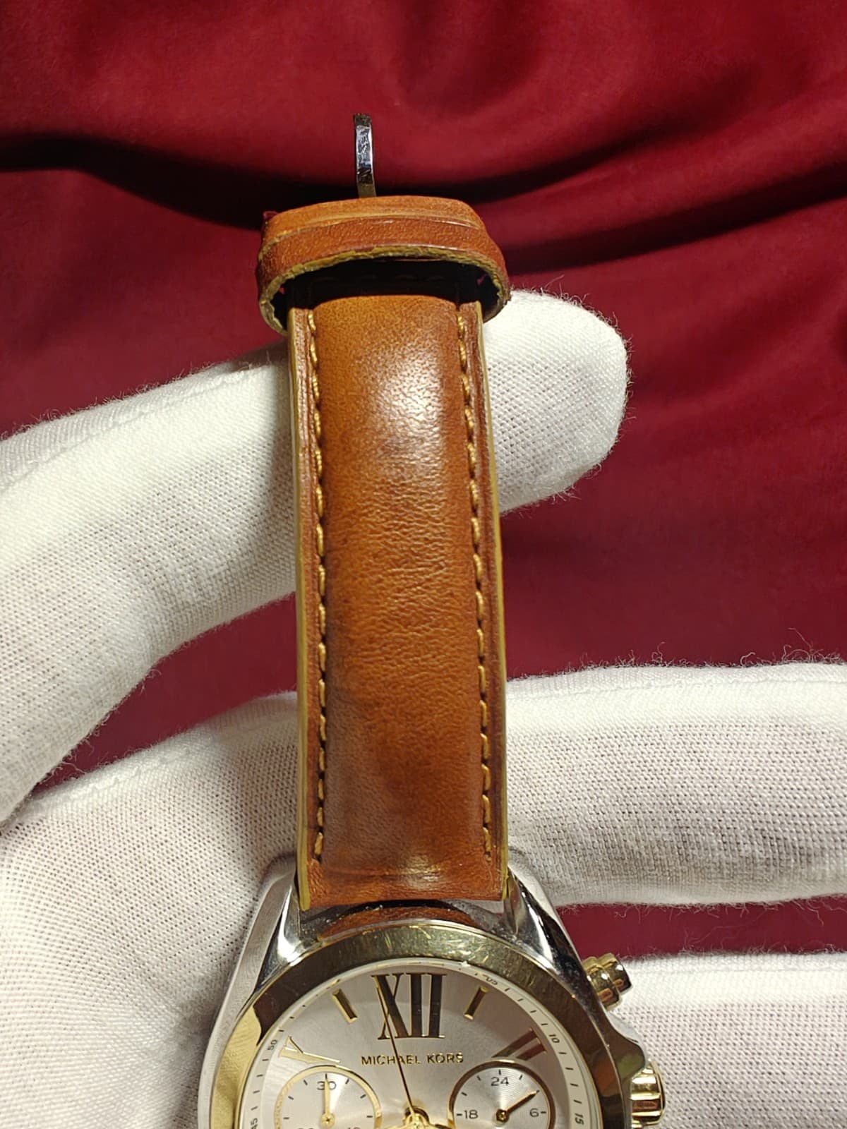 Michael Kors Chronograph Quartz Watch Brown Leather Gold Silver Box thumbnail 6