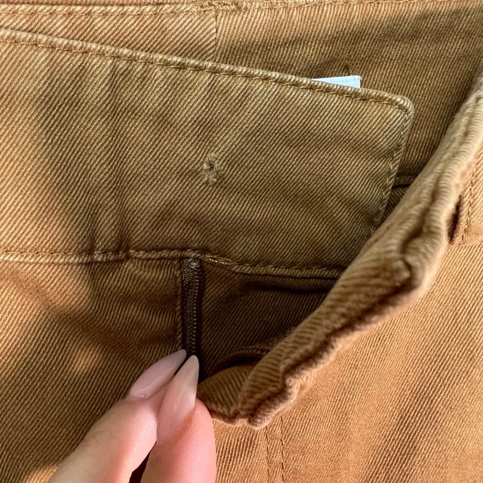 Zara Womens Large Camel Brown High-Waist Cropped Pants With Button Cuff thumbnail 9