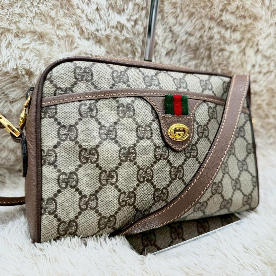 Gucci Shoulder Hand Bag Brown Leather Small Purse Vintage Authentic