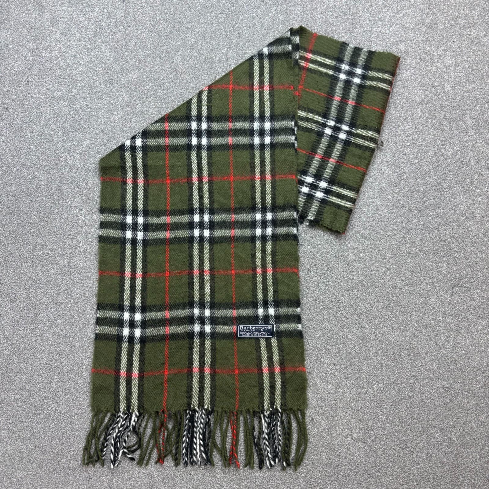 Burberry London Scarf 56x11 Inches Green Nova Check 100% Lambswool England Made