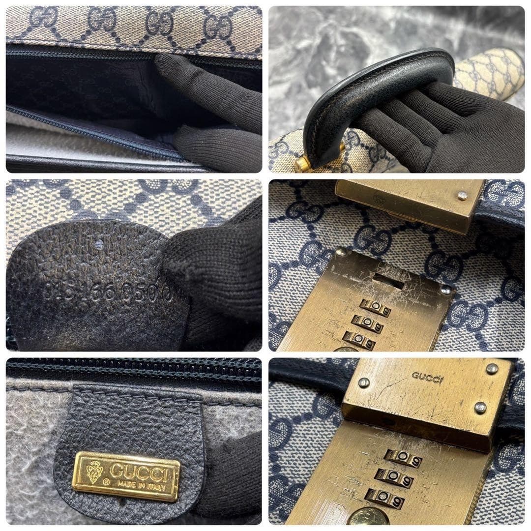GUCCI GG Leather PVC Business Handbag Navy Beige Made in Italy From Japan thumbnail 10