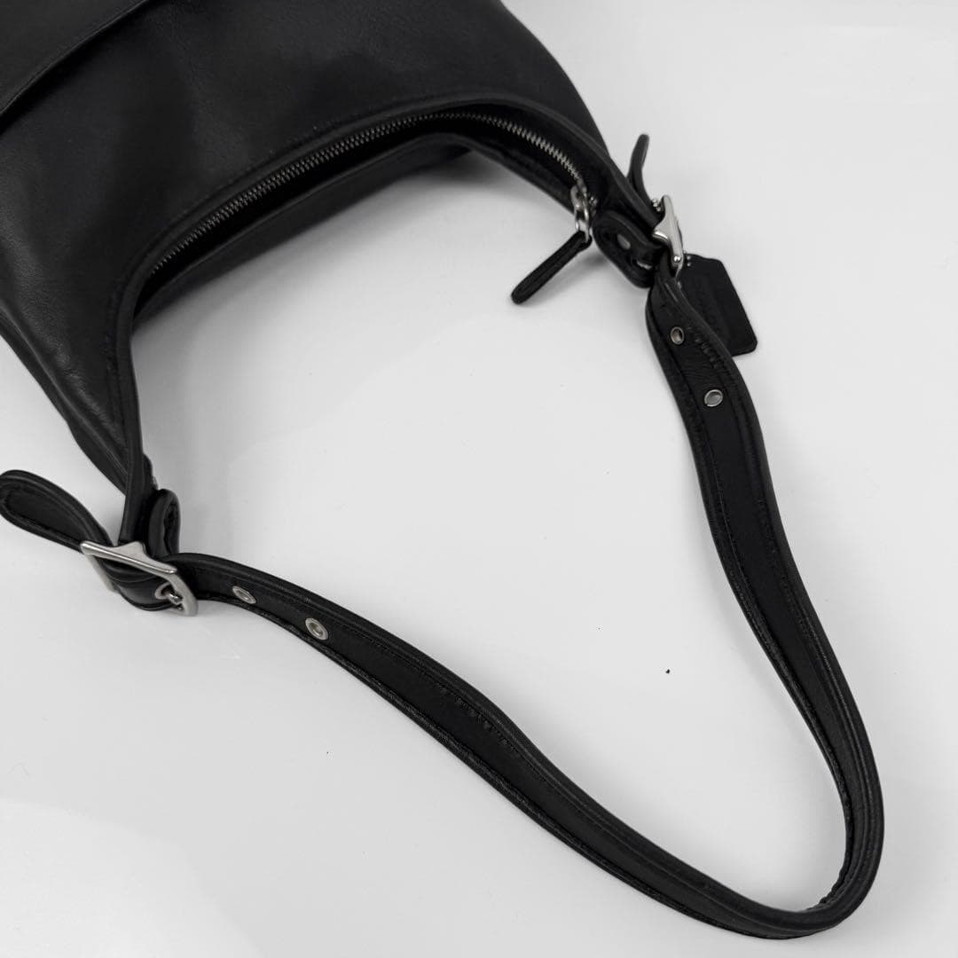 COACH 9058 Vintage Shoulder Bag Ziplock Leather Black Silver Hardware From Japan thumbnail 9