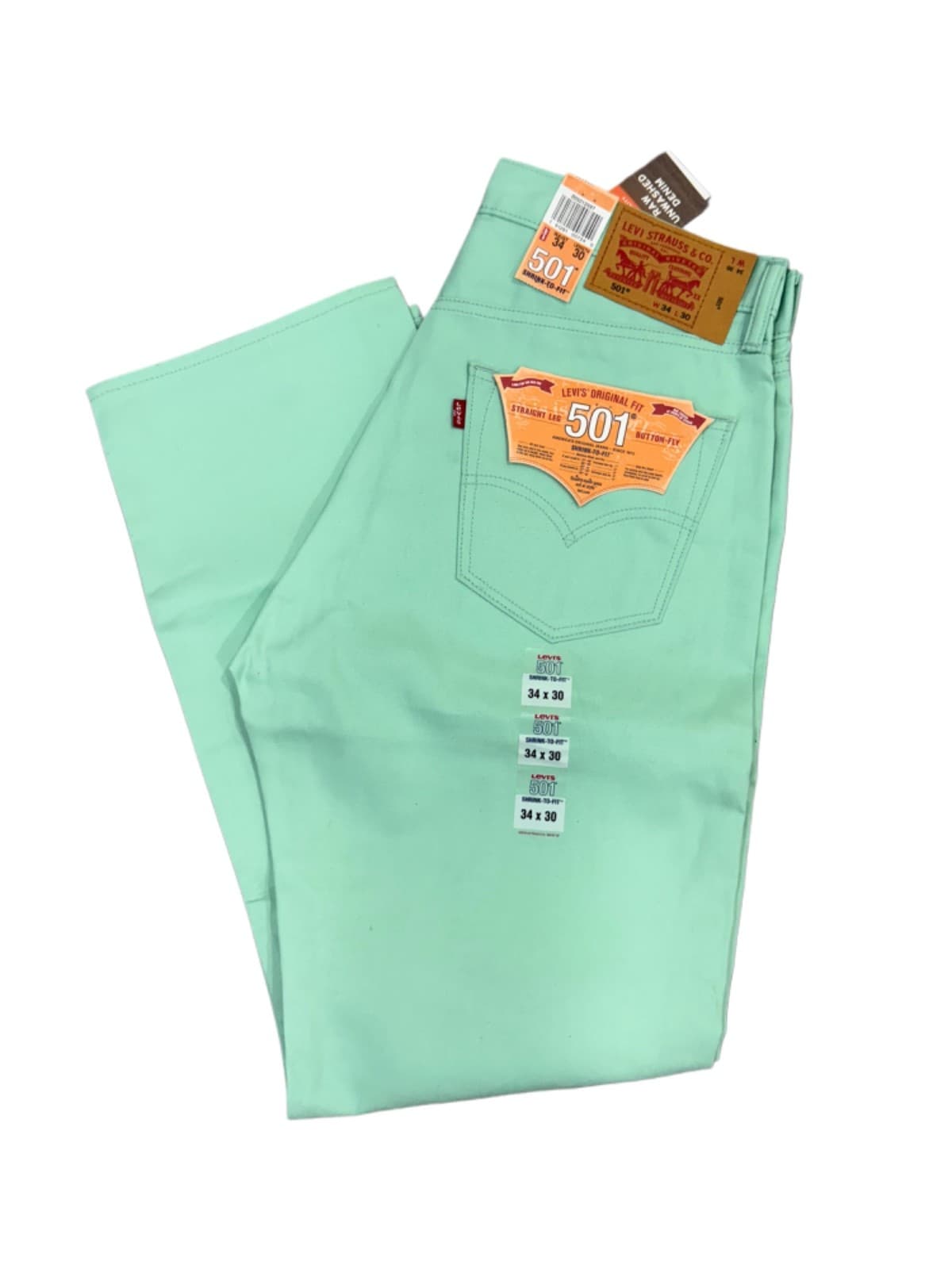 Levi's Men's 501 Shrink To Fit Original Fit Color Mint Green 005012597
