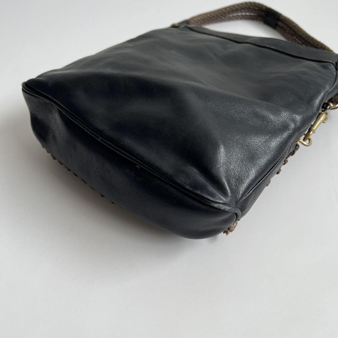 GUCCI Fish Net Shoulder Bag Leather Black Gold Hardware Vintage Logo From Japan thumbnail 15