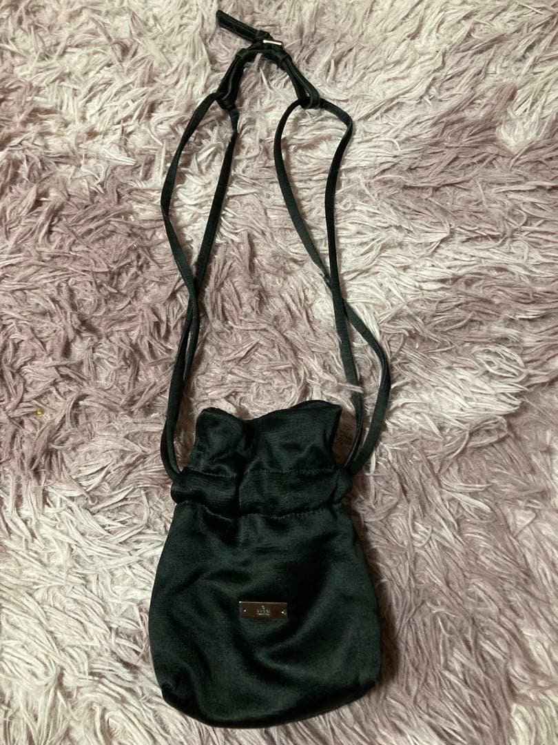 GUCCI  Mini Pouch Neck Pouch Nylon Black Gold Hardware Drawstring From Japan