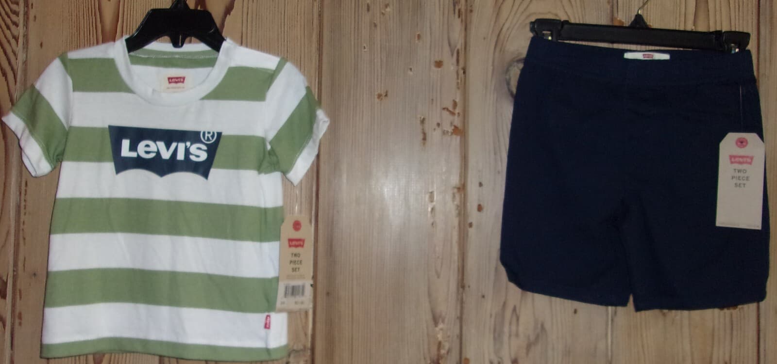 LEVI'S Boy's 2 Piece Set T-Shirt & Shorts Green Stripe Size: 24 months NWT thumbnail 2