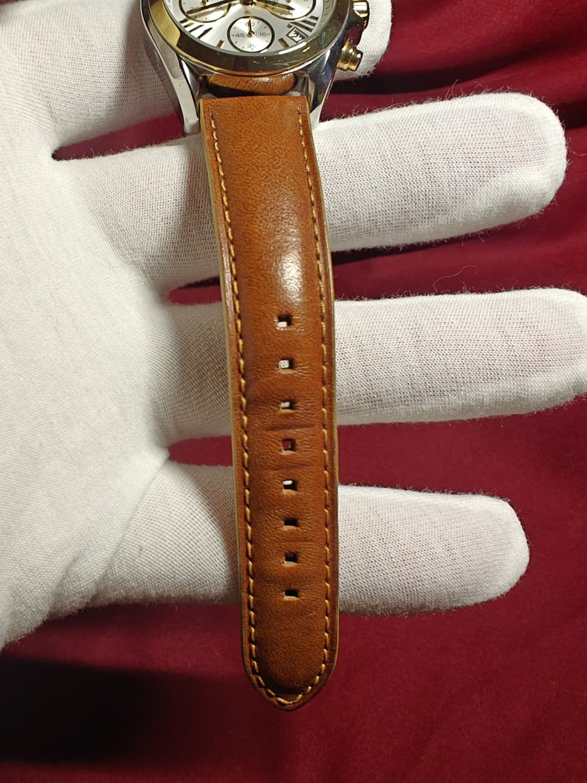 Michael Kors Chronograph Quartz Watch Brown Leather Gold Silver Box thumbnail 5