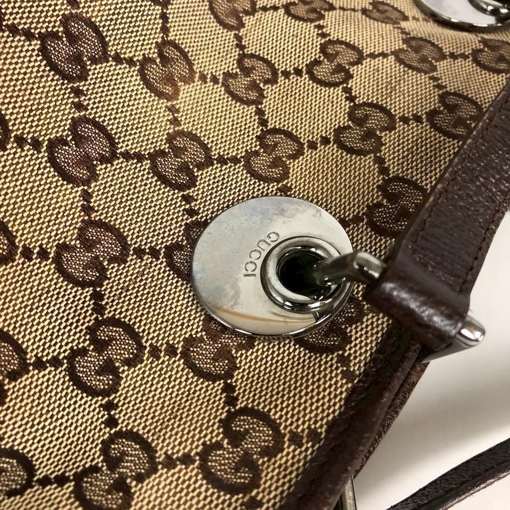 GUCCI GG Hand Bag Leather Brown Beige Silver Hardware Logo From Japan Canvas thumbnail 20