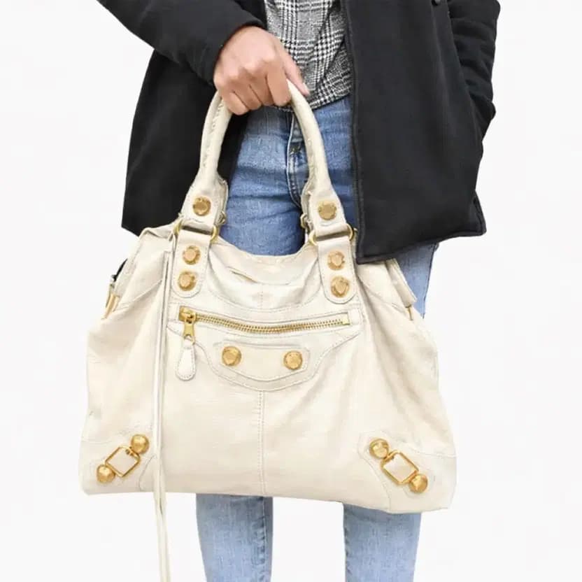 Balenciaga Giant Motor Bag City Hobo Shoulder Tote - Cream, Size Large