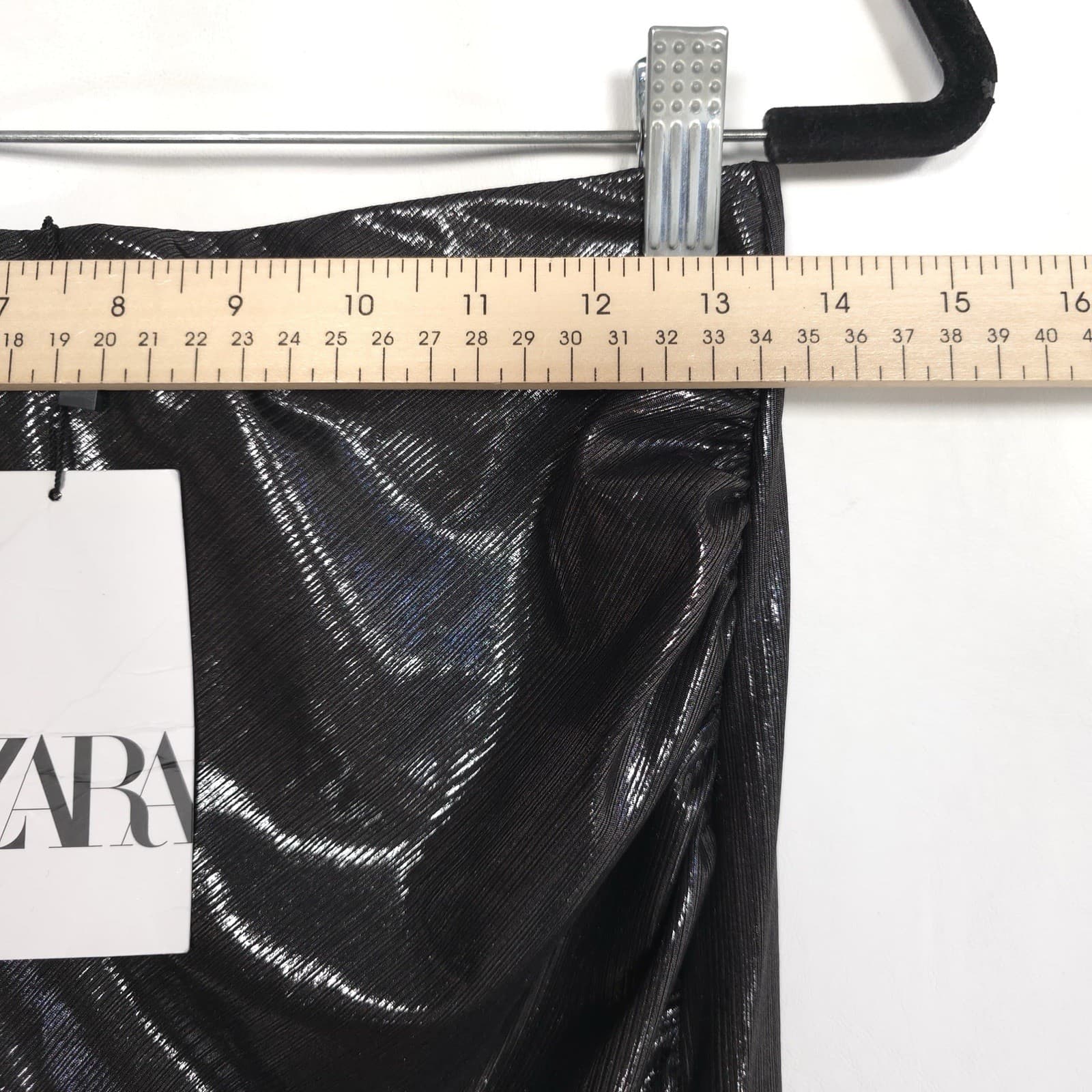ZARA New Ruched Draped Metallic Shiny Gathered Midi Skirt Back Slit 4770/629 M thumbnail 7