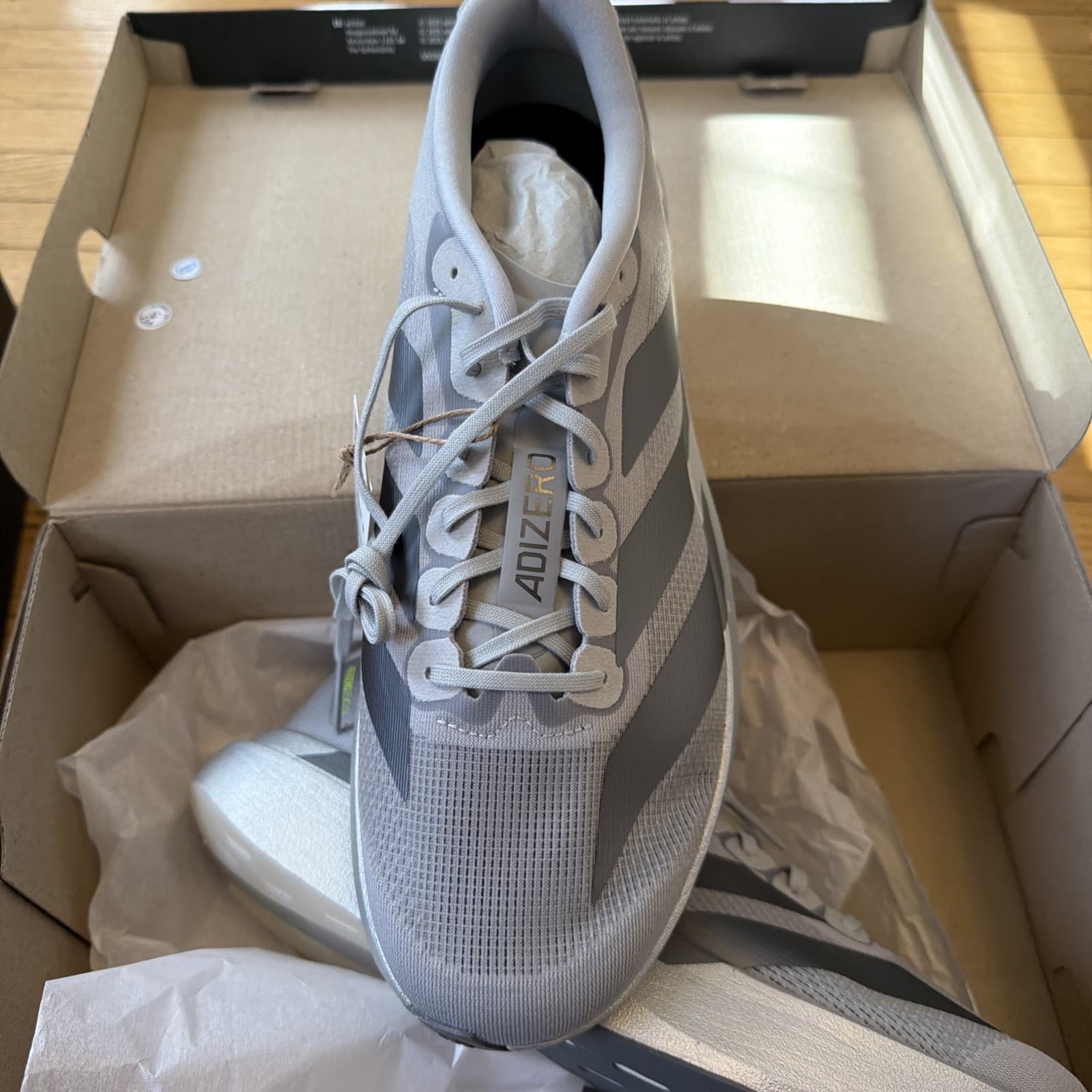 adidas adiZero Evo SL Silver Metallic Iron Mens Size 11.5 Brand New Run Club thumbnail 2