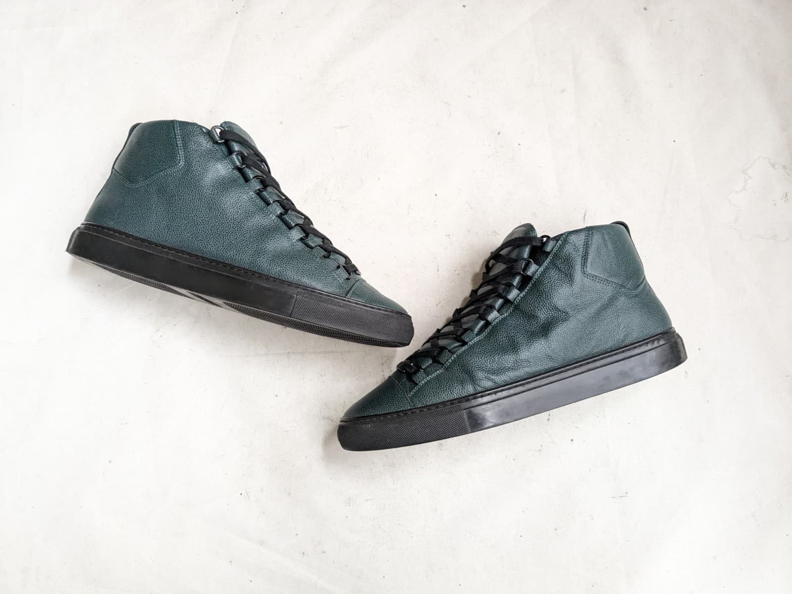 Balenciaga Arena Green Black Men 10 43 Leather High Top Sneakers Shoes Lace Up