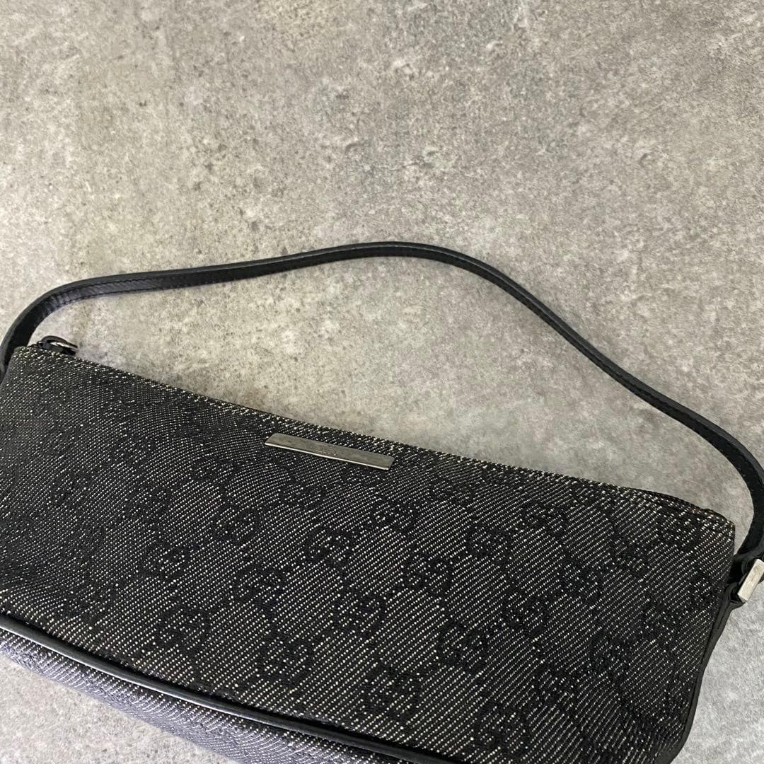 GUCCI 07198.2123 GG Canvas Denim Accessory Pouch Leather Black LogoFrom Japan thumbnail 8