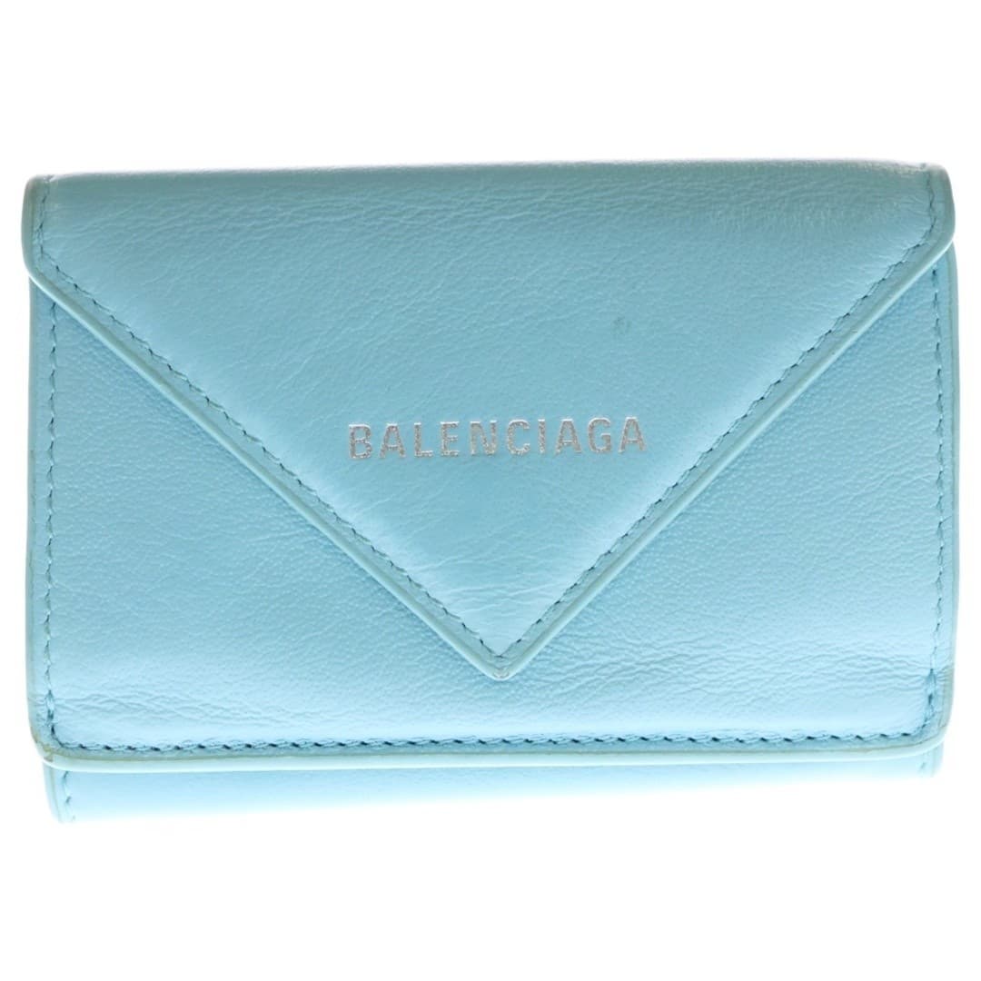 BALENCIAGA Paper Mini Wallet Trifold Wallet Light Blue 391446
