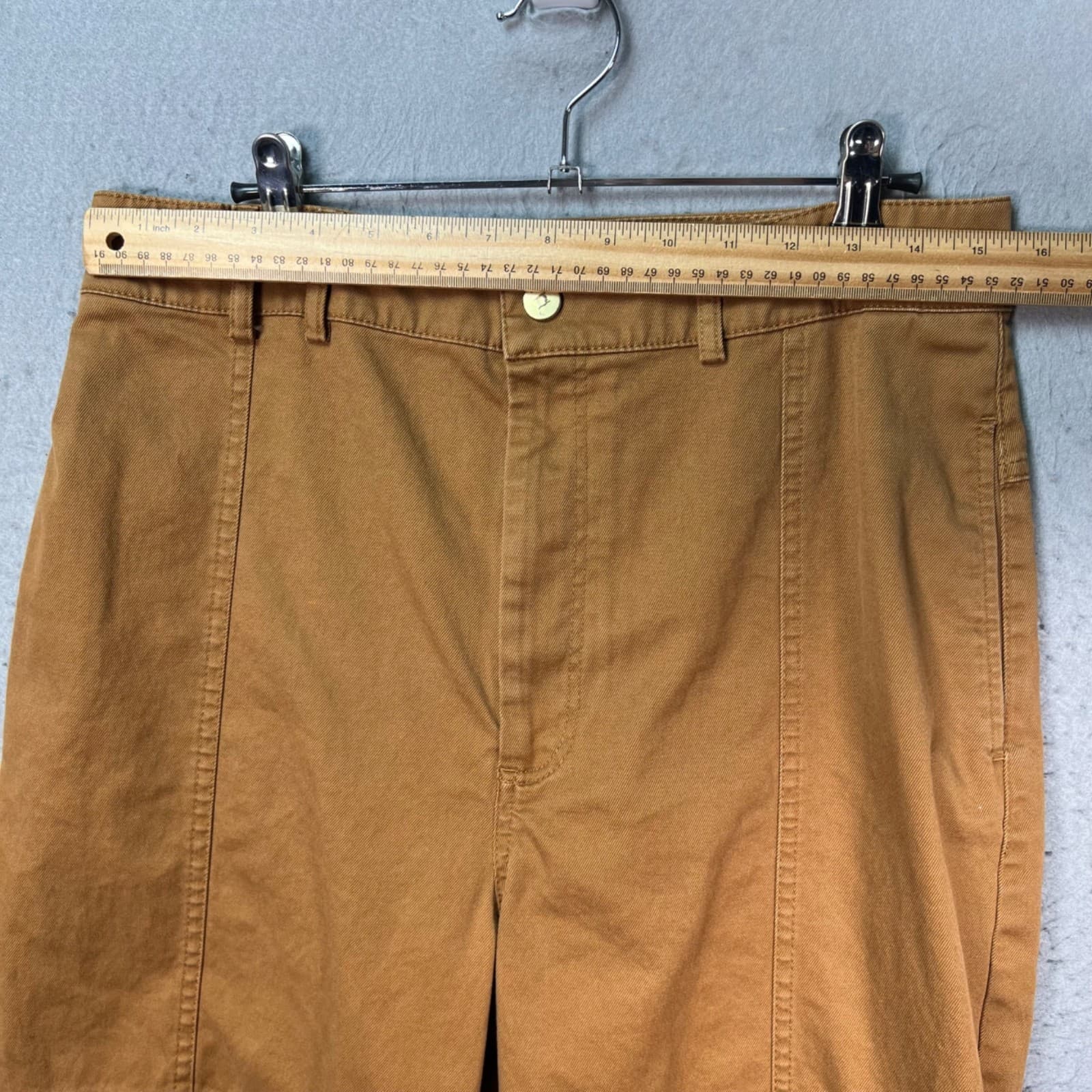 Zara Womens Large Camel Brown High-Waist Cropped Pants With Button Cuff thumbnail 4