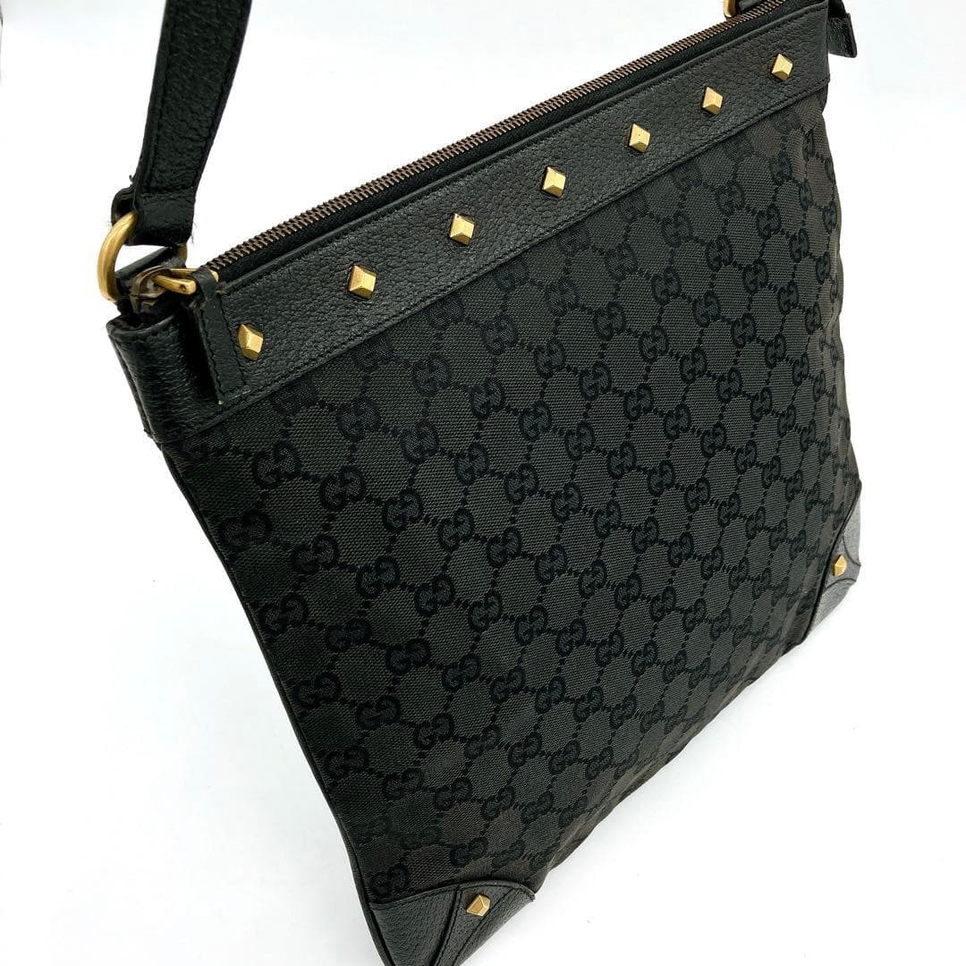 GUCCI 213317 GG Canvas Studded Shoulder Bag Black Made in Italy thumbnail 3