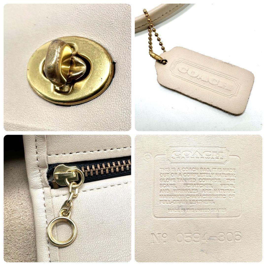 COACH 306 Vintage Shoulder Bag Turnlock Leather Irovy Gold Hardware From Japan thumbnail 11