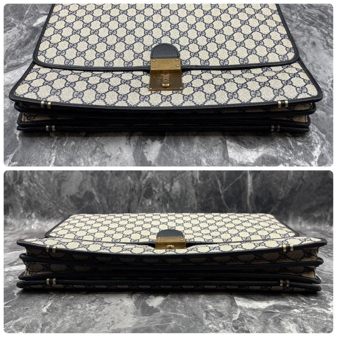 GUCCI GG Leather PVC Business Handbag Navy Beige Made in Italy From Japan thumbnail 18