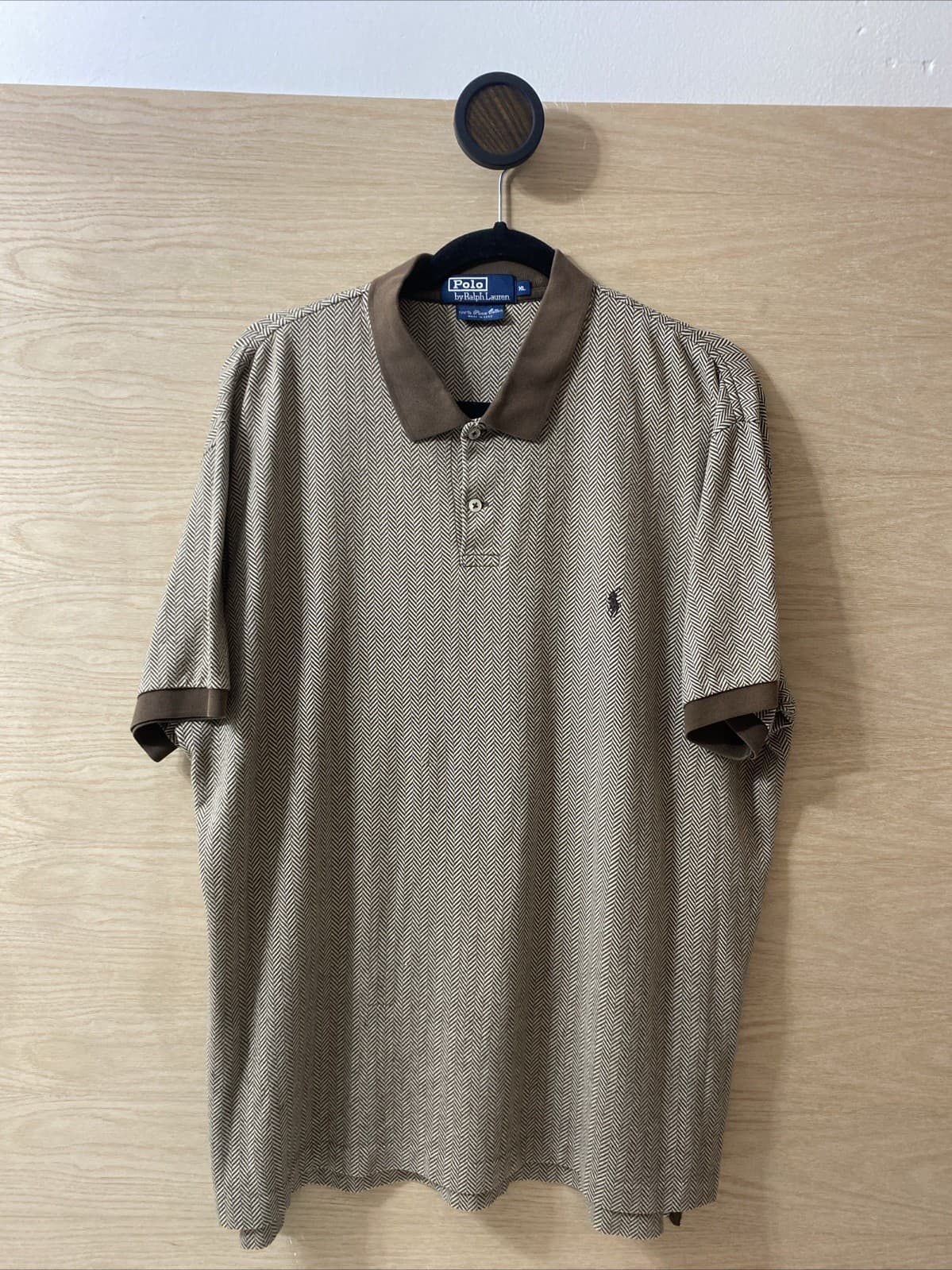 POLO RALPH LAUREN Men's  Polo Shirt Henley Collar Brown XL Pima Cotton